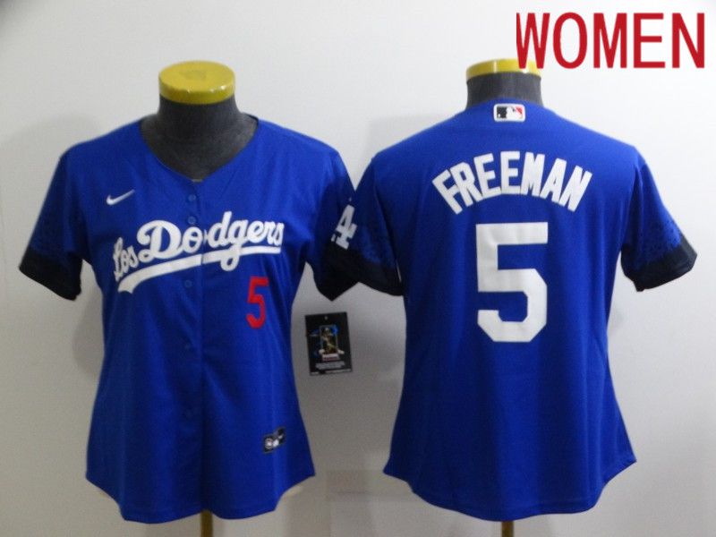 Women Los Angeles Dodgers #5 Freddie Freeman Blue City Edition Game Nike 2022 MLB Jersey->los angeles dodgers->MLB Jersey